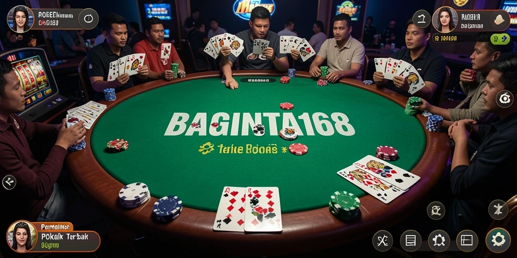 Tampilan gameplay menarik dari BAGINTA168 saat permainan poker berlangsung.