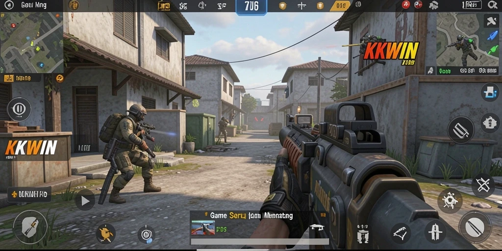 Tampilan gameplay seru dari KKWIN dalam pertempuran FPS.