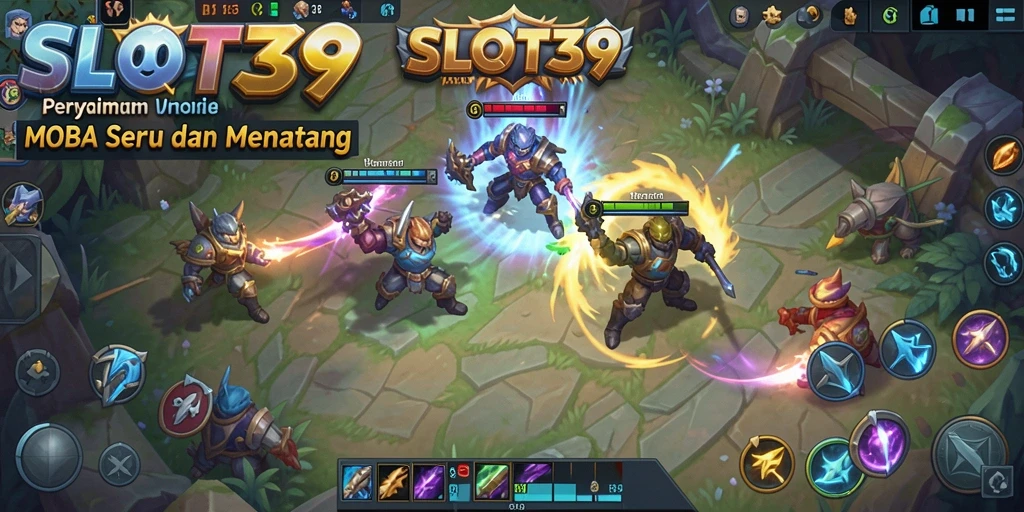 Screenshot gameplay menunjukkan aksi intens dalam pertarungan MOBA.