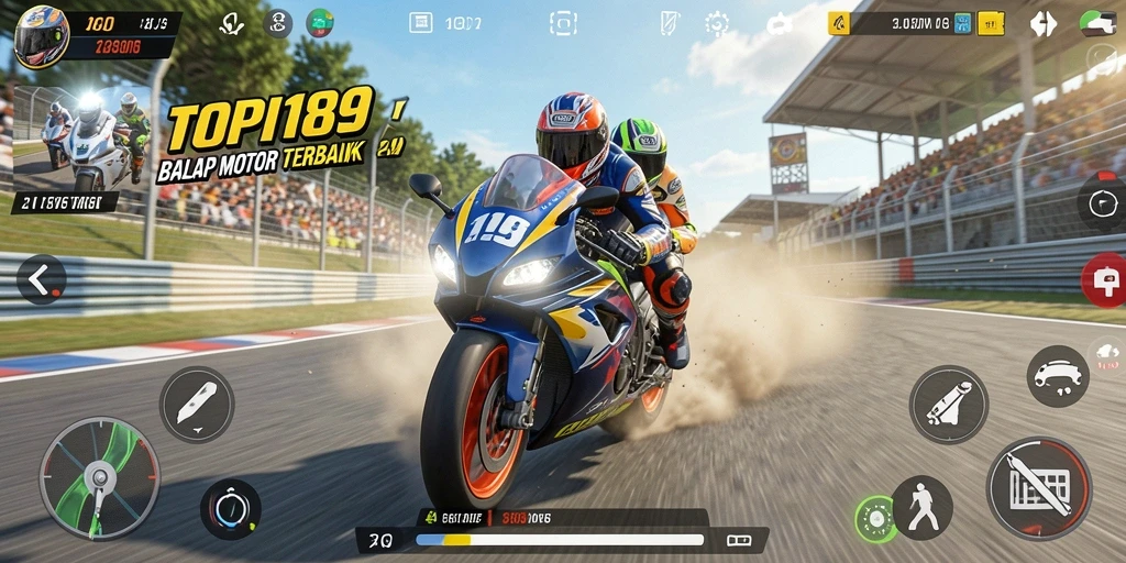 Tampilan mendebarkan dari gameplay balap motor di TOPI189.