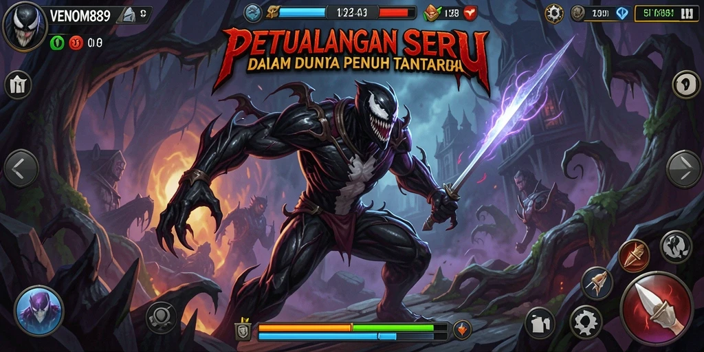 Screenshot menunjukkan aksi mendebarkan dalam gameplay <strong>VENOM889</strong> yang penuh petualangan.