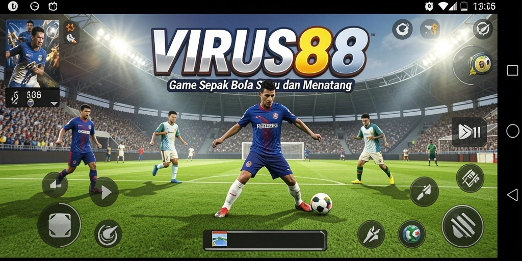 Tampilan gameplay intens di VIRUS88 dengan aksi sepak bola yang mendebarkan.